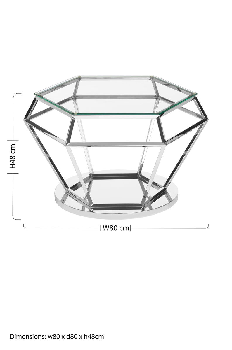 Silver Finish Diamond Design End Table with Clear Tempered Glass Top | Allure