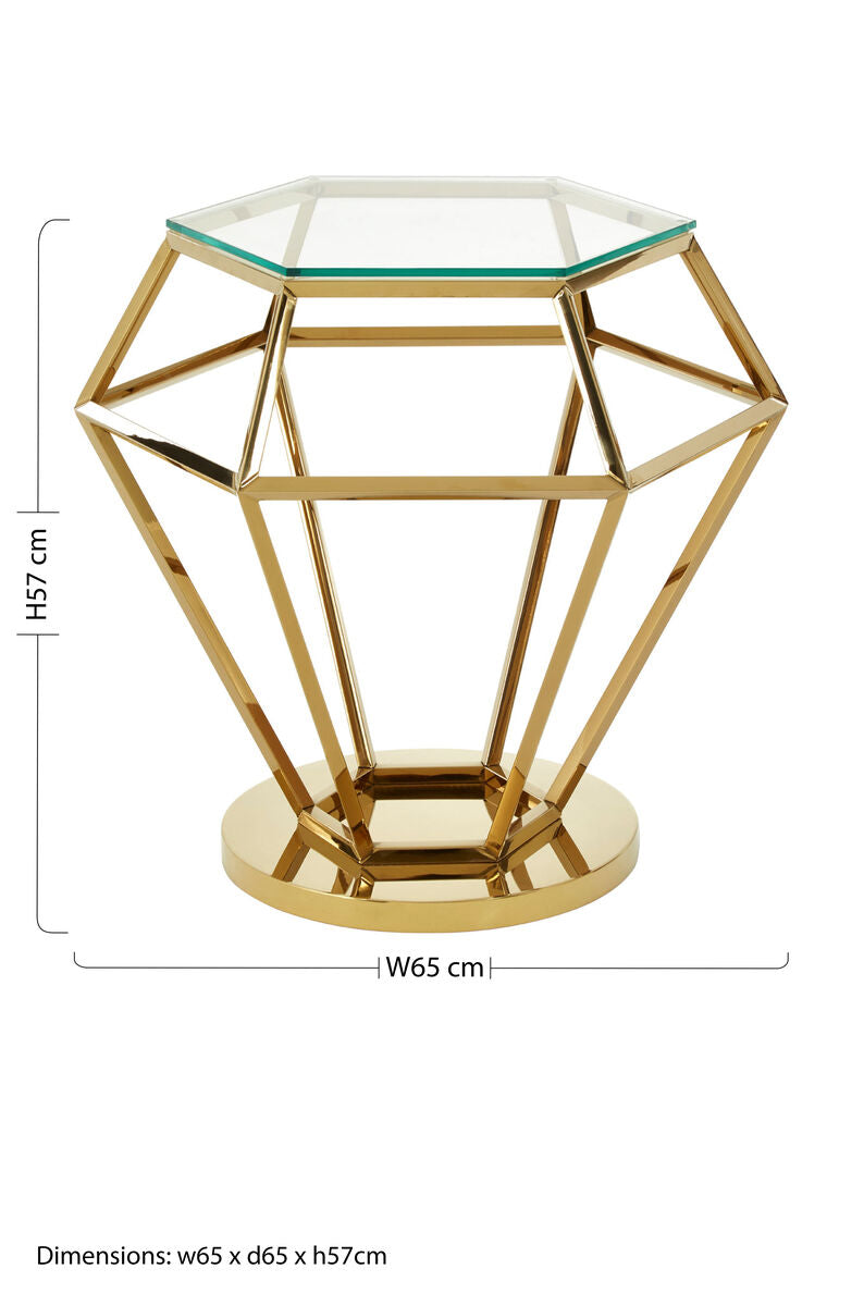 Gold Finish Diamond Frame Small End Table with Tempered Glass Top | Allure