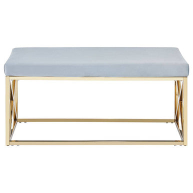 Allure Powder Blue Velvet Bench with Gold Stainless Steel Frame