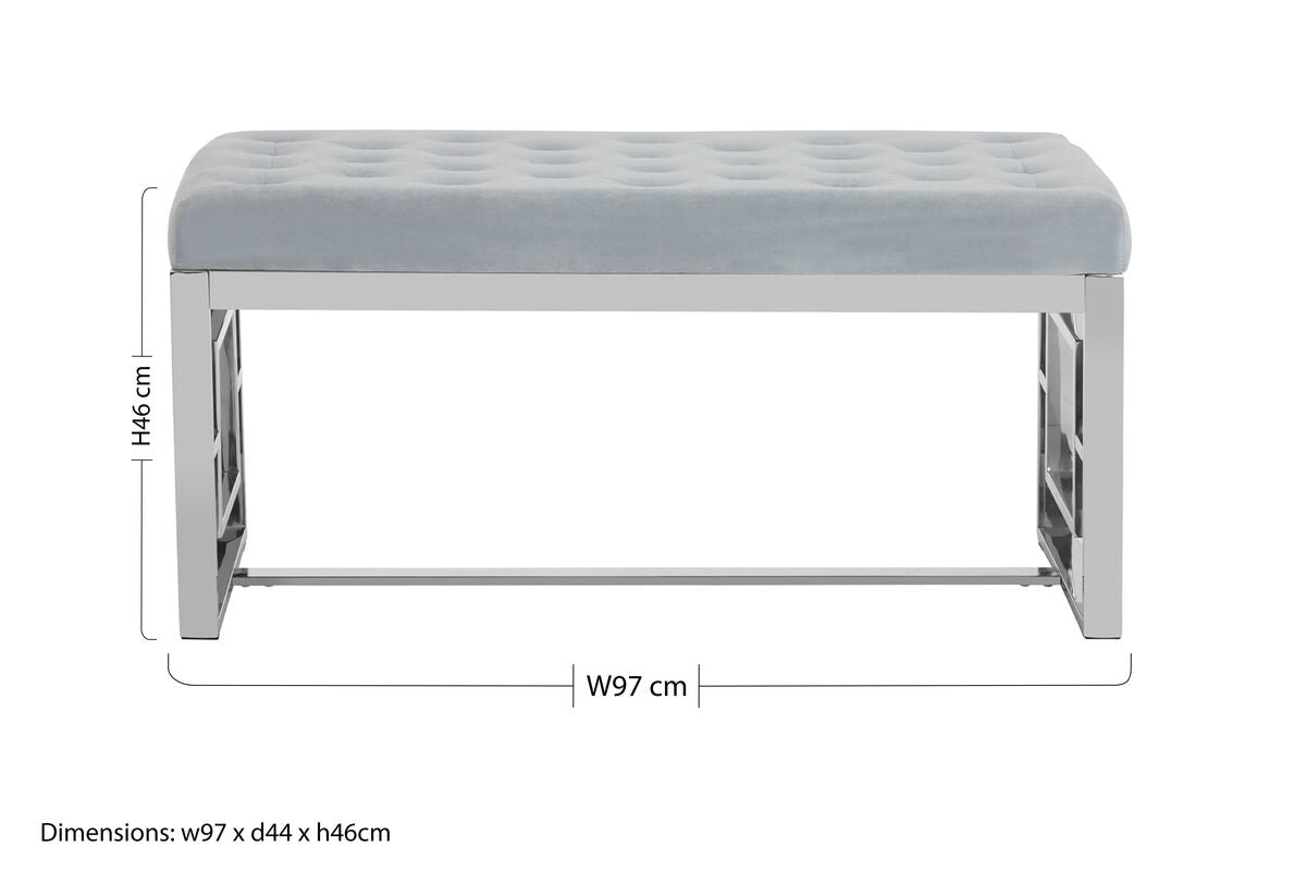 Allure Powder Blue Velvet Bench with Silver Stainless Steel Frame
