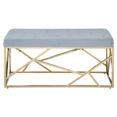 Allure Gold and Powder Blue Velvet Bench with Button Tufting