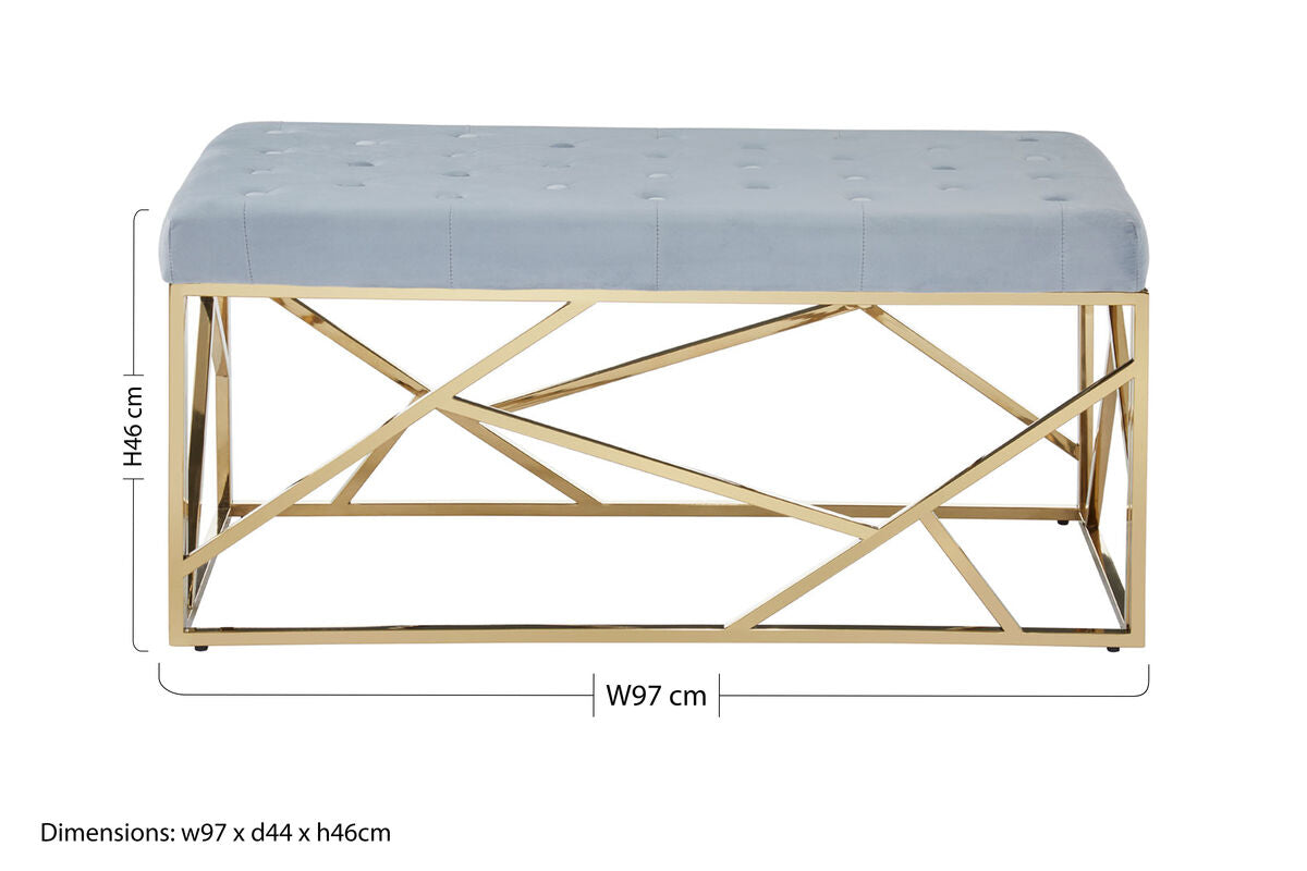 Allure Gold and Powder Blue Velvet Bench with Button Tufting