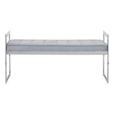 Allure Silver and Powder Blue Velvet Bench with Button Tufting