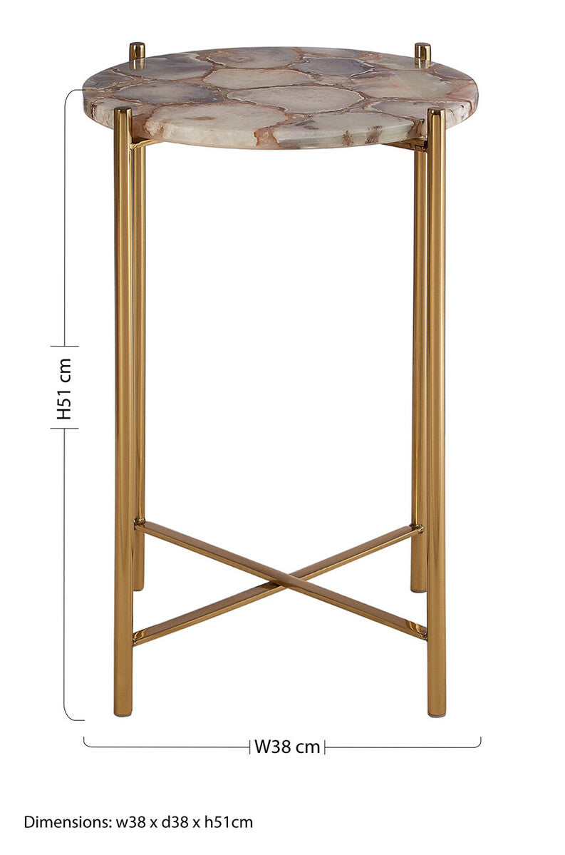 Natural and Gold Agate Top Side Table with Gold Steel Cross Base | Vita