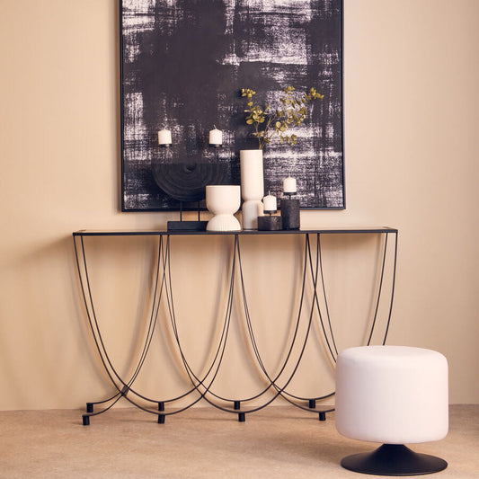 Trento Console Table With Black Glass Top