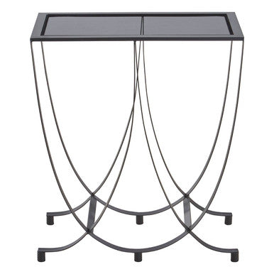 Grey Glass Top Console Table with Black Iron Overlapping Curved Base | Trento