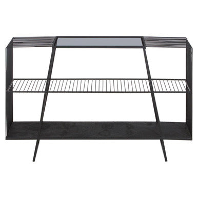 Grey Glass Console Table with Two Open Shelves and Black Metal Frame | Trento
