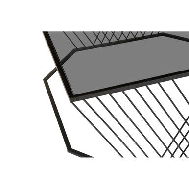 Grey Glass Top Coffee Table with Black Wireframe Design | Trento