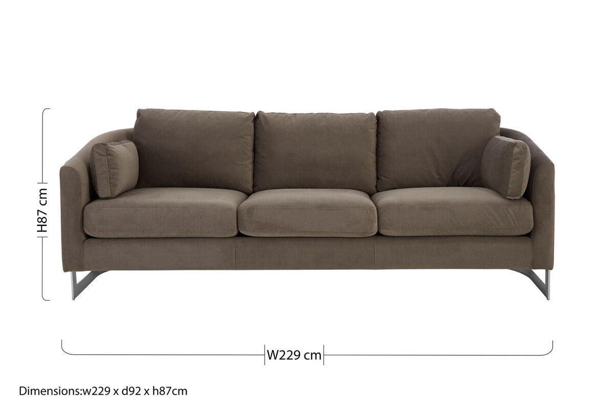 3 Seater Dark Grey Cotton Velvet Sofa | Freda