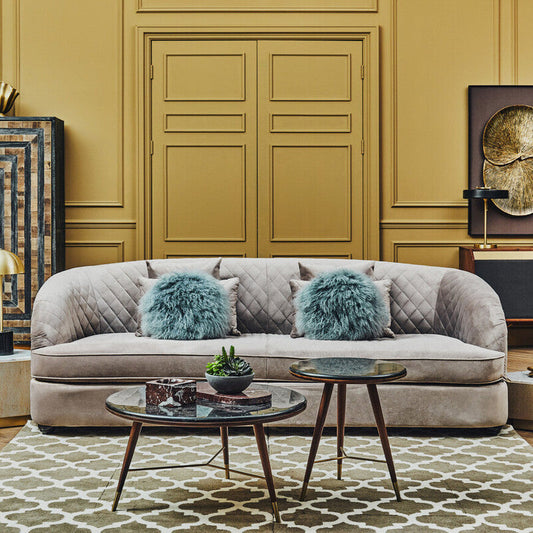 Fiji Three Seat Grey Cotton Velvet Sofa