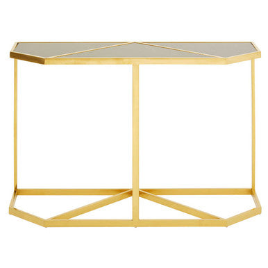 Black Tempered Glass Top Console Table with Gold Finish Stainless Steel Frame | Horizon