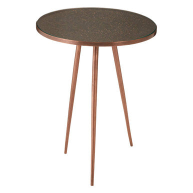 Tempered Glass Side Table with Antique Copper Finish Textured 3 Slim Legs | Akola
