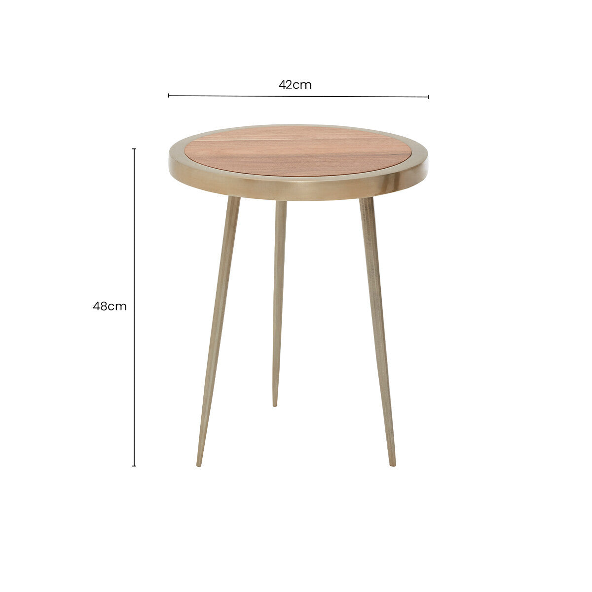 Almora Natural Acacia Wood Small Side Table with Gold Frame
