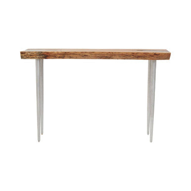 Almora Brown Acacia Wood Console Table with Silver Metal Legs