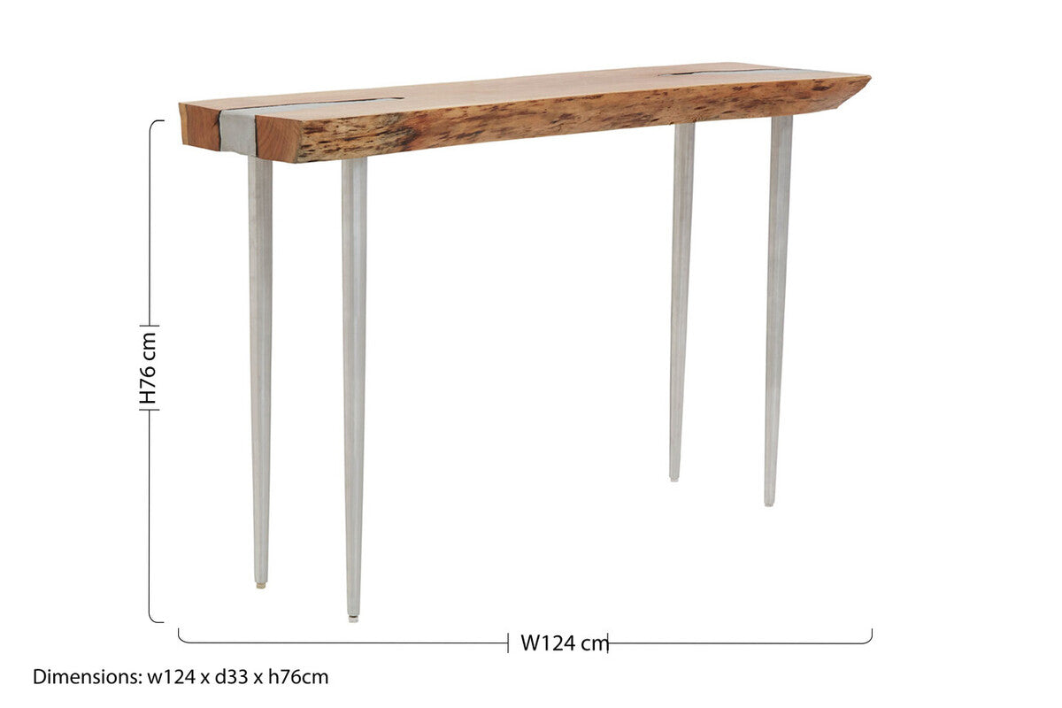 Almora Brown Acacia Wood Console Table with Silver Metal Legs