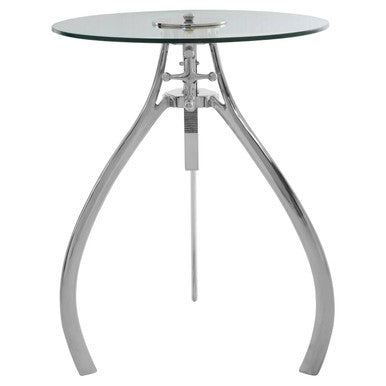 Nickel Finish Crank Mechanism Height Adjustable Table with Clear Glass Top, Maxi