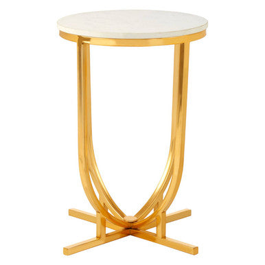 White Marble Tops Round Side Tables with Gold Finish Metal Frame | Templar