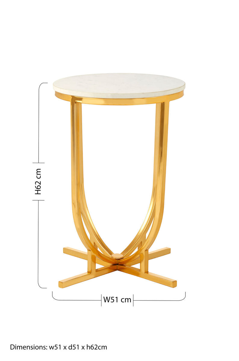 White Marble Tops Round Side Tables with Gold Finish Metal Frame | Templar