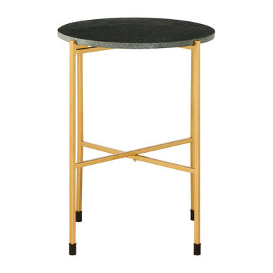 Large Green Marble Top Round Side Table with Warm Gold Stainless Steel Base | Templar