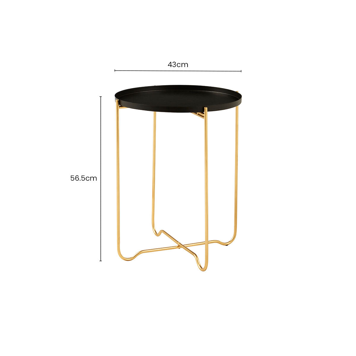 Black Finish Round Top Side Table with Gold Metal Frame and Cross Sledge Base, Templar