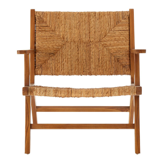 Lovina Teak Wood and Natural Rattan Armchair with Woven Design