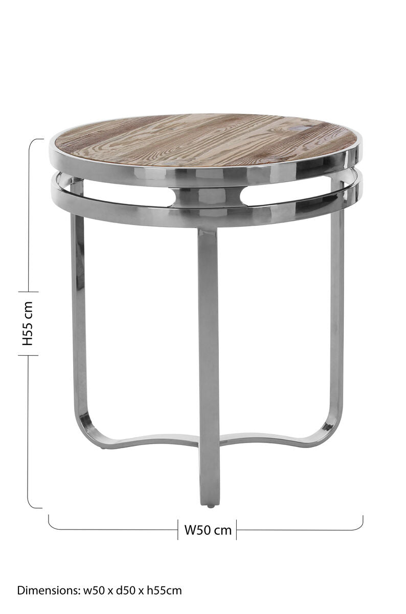 Natural Pine Wood Round Side Table with Silver Metal 3 Curved Leg Base | Richmond