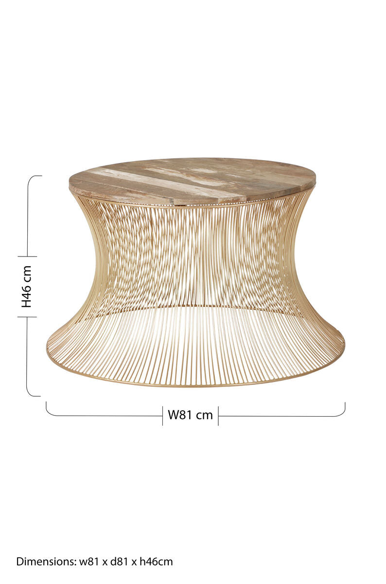 Gold Wooden Top Coffee Table with Metallic Hourglass Frame | Templar
