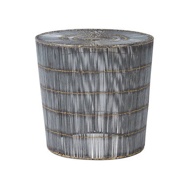 Silver Iron Wire Drum Shaped Side Table with Gold Coloured Lines | Templar