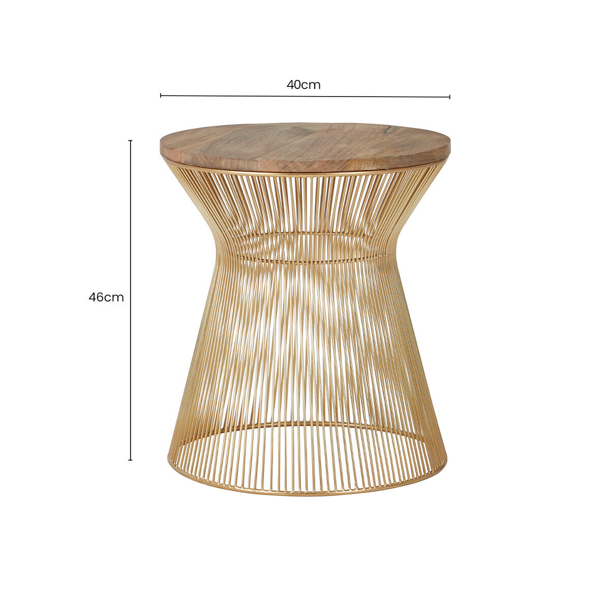 Natural Wood Top Small Coffee Table with Gold Open Wire Hourglass Design Base, Templar