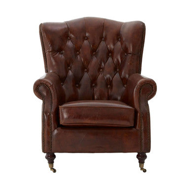 Victor Brown Leather Button Tufted Armchair