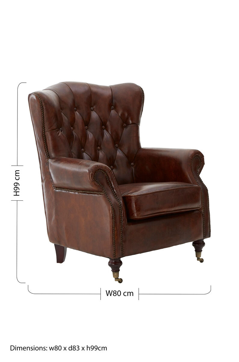Victor Brown Leather Button Tufted Armchair