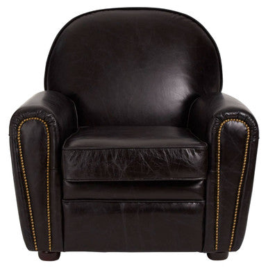 Victor Black Leather Armchair with Brass Stud Detail