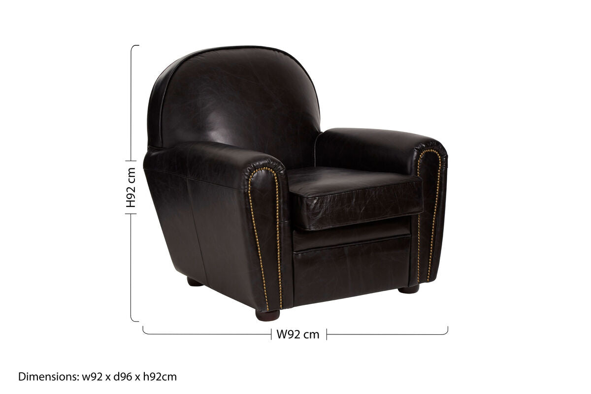 Victor Black Leather Armchair with Brass Stud Detail