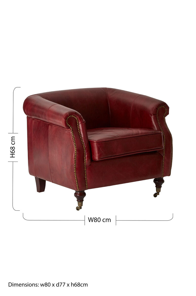 Victor Deep Red Leather Armchair with Rolled Arms