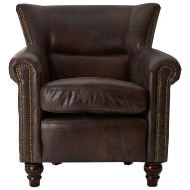 Victor Dark Grey Brown Leather Armchair with Studded Trim