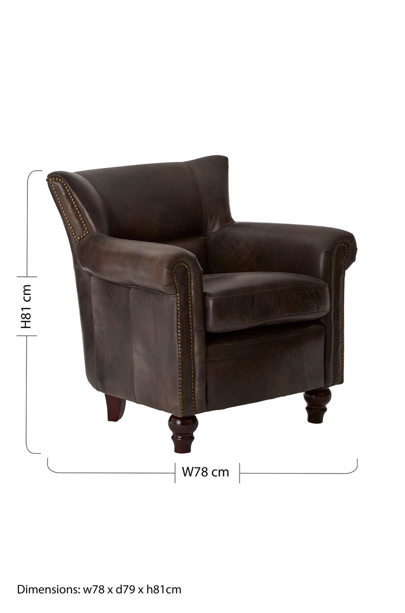 Victor Dark Grey Brown Leather Armchair with Studded Trim