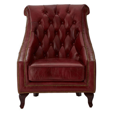 Victor Deep Red Leather Lounge Chair with Button Tufted Back