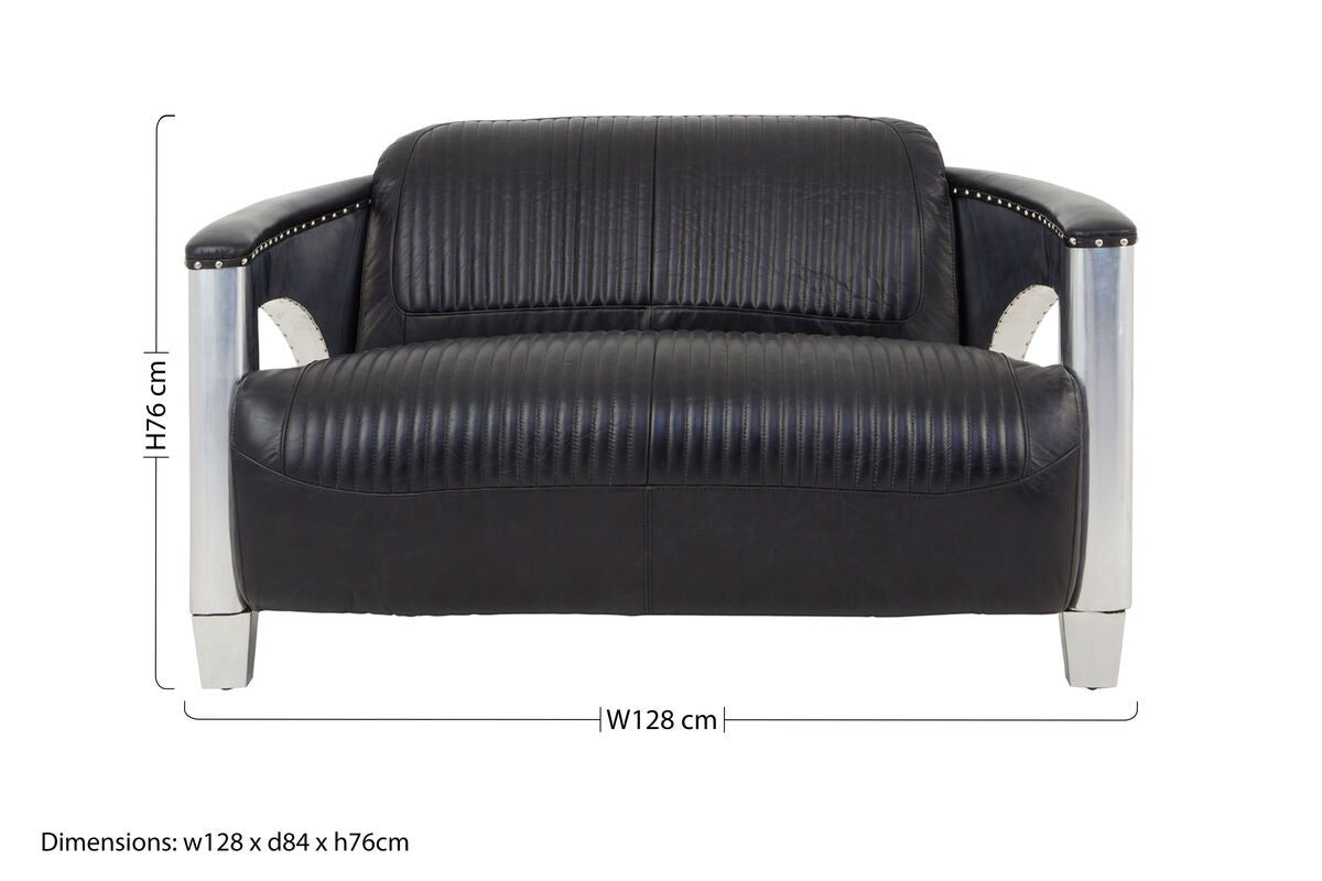 2 Seater Black Leather Sofa | Victor