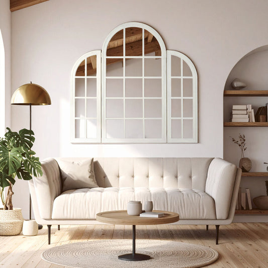 Fret Flat Wood White Finish Mirror