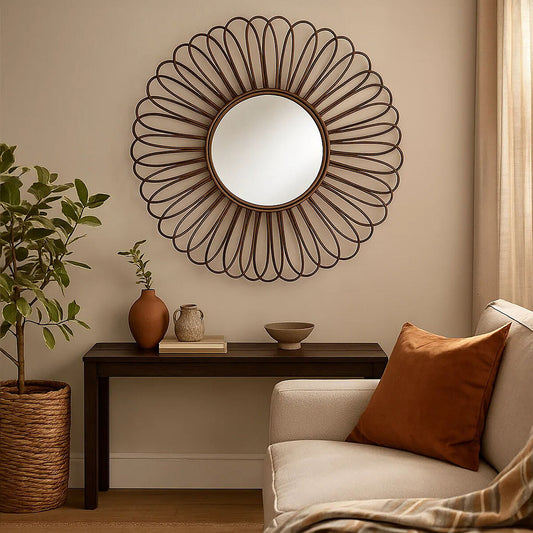 Batu Rattan Black Circular Wall Mirror