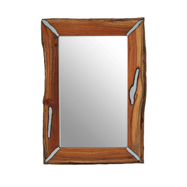 Almora Natural Acacia Wood Wall Mirror with Silver Aluminium Inlay