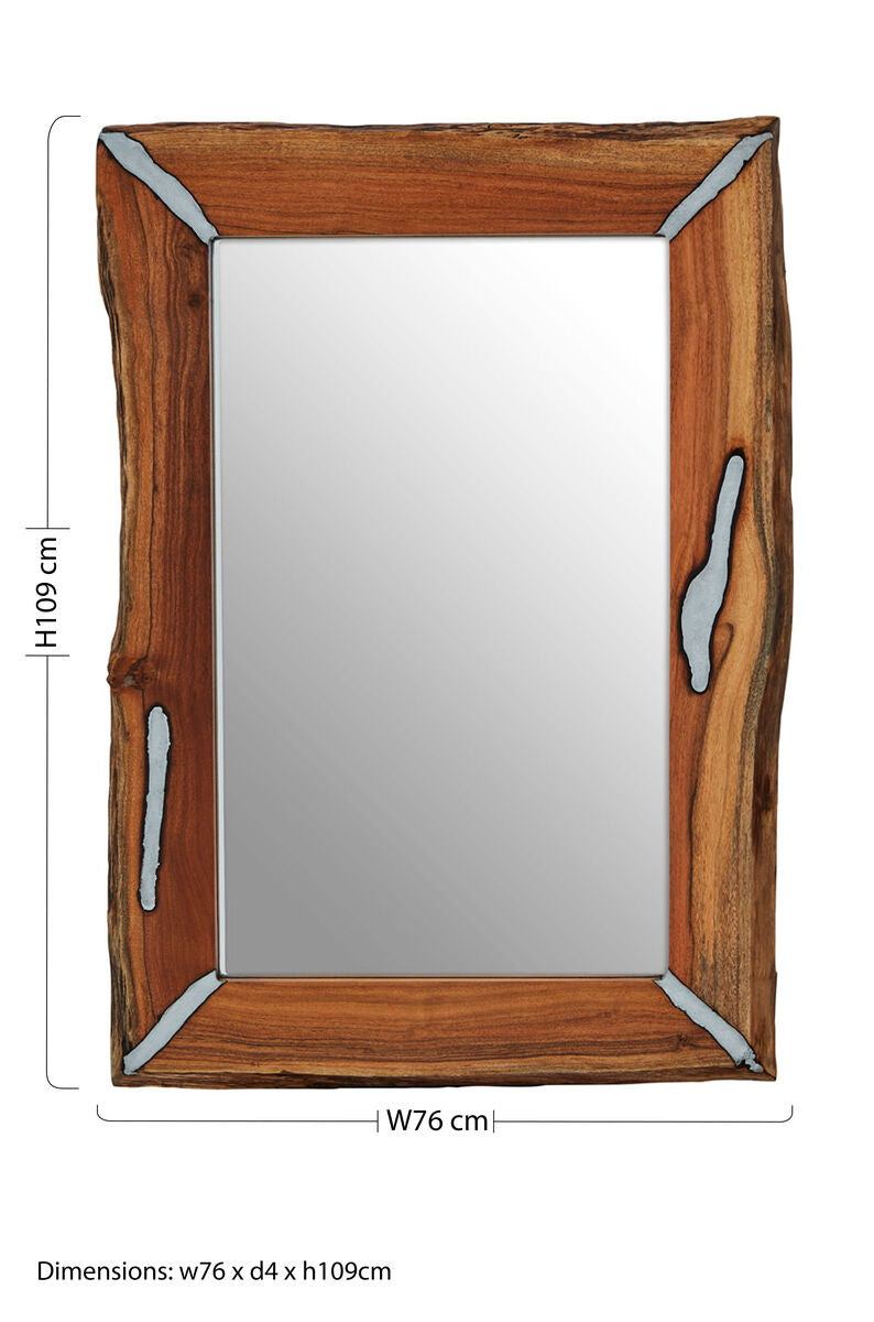 Almora Natural Acacia Wood Wall Mirror with Silver Aluminium Inlay