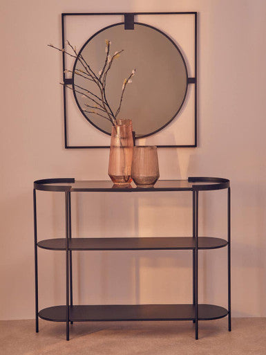 Small Square Black Metal Frame Round Insert Wall Mirror | Trento