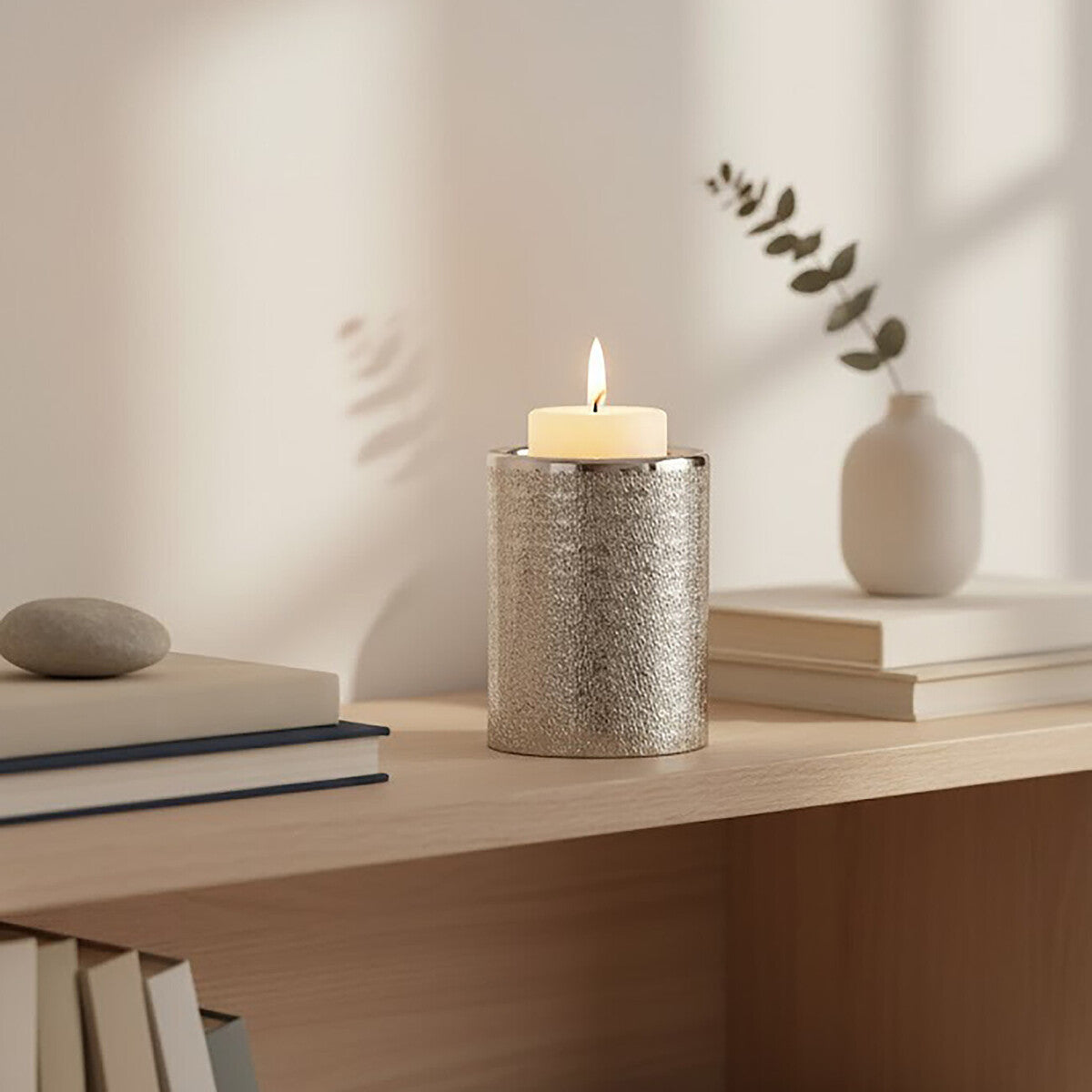 Silver Hammered Effect Small Candle Holder | Safia