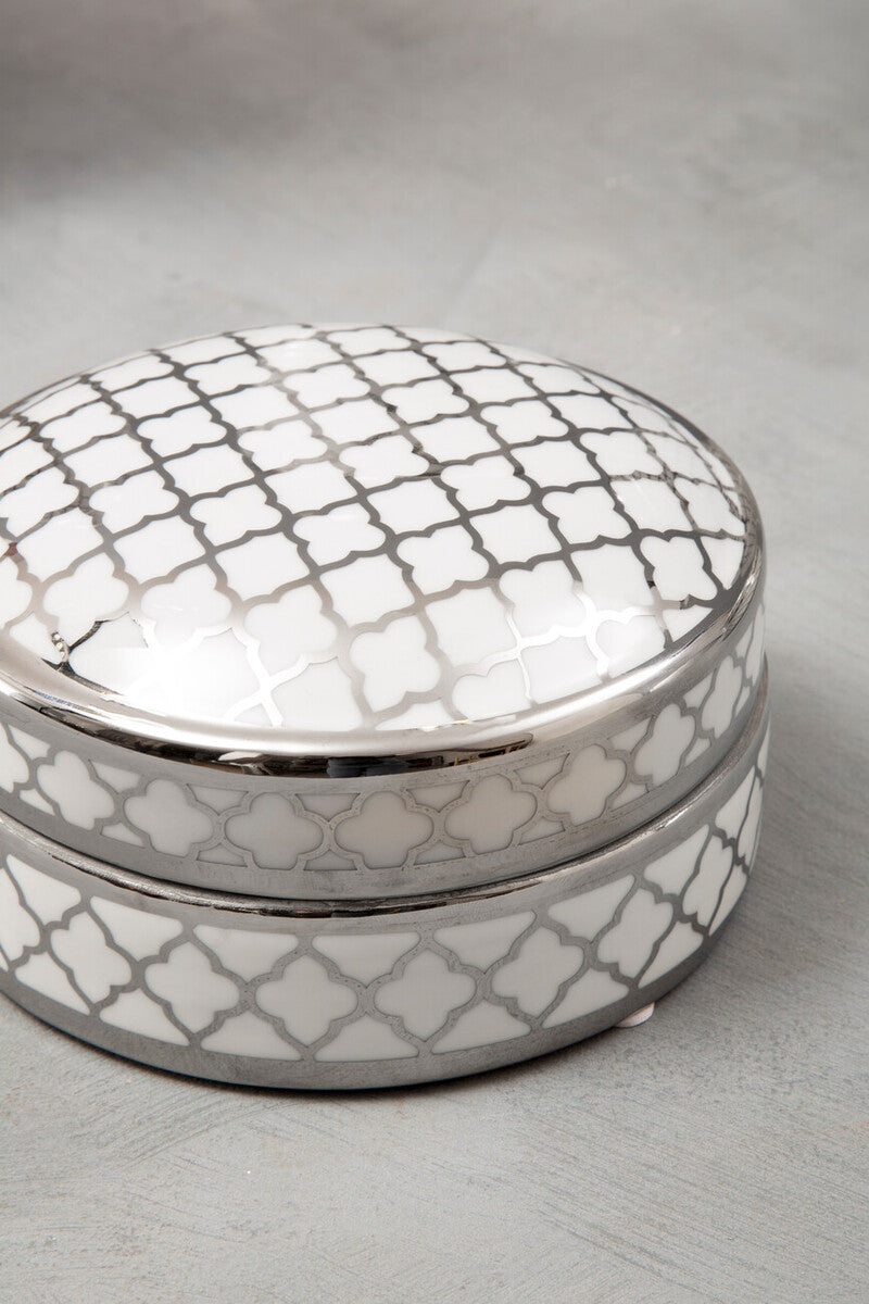 White and Silver Small Ceramic Box | Renne