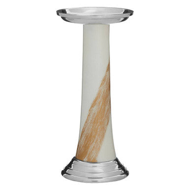 Alma White and Gold Metal Candle Holder with Brushstroke Design