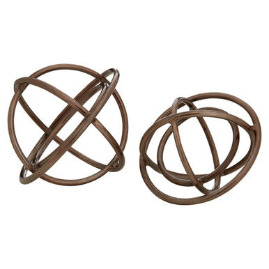 Nexus Set of Two Bronze Finish Sphere Sculptures