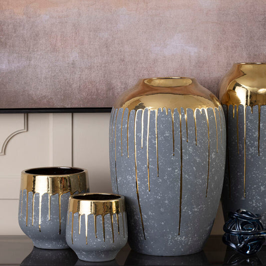 Cyrus Large Grey and Gold Finish Planter