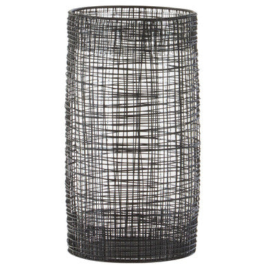 Large Black Woven Wire Candle Holder with Glass Insert | Trento