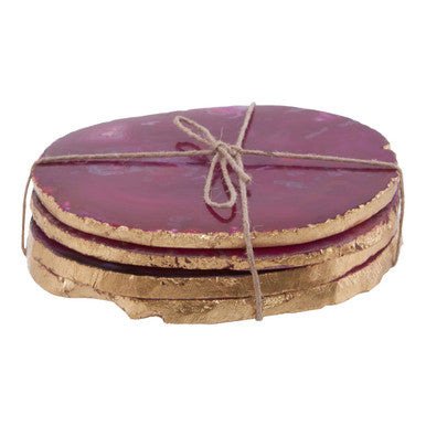 Bowerbird Set of 4 Agate Pink And Gold Coasters
